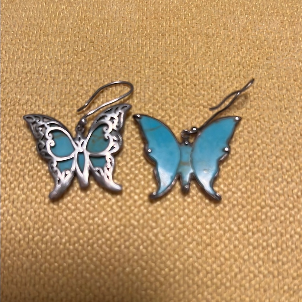 Silver and Turquoise Butterfly Earrings